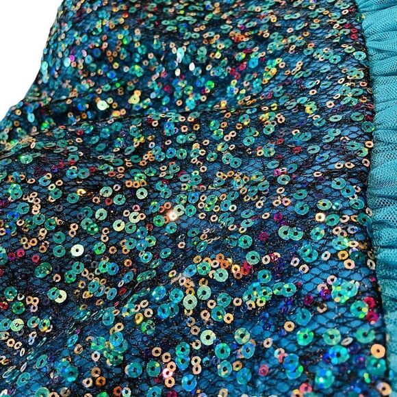 𝅺ADRIANNA Papell Hailey Logan Blue Ombre Sequin Prom Graduation Semi Dress - Picture 15 of 16